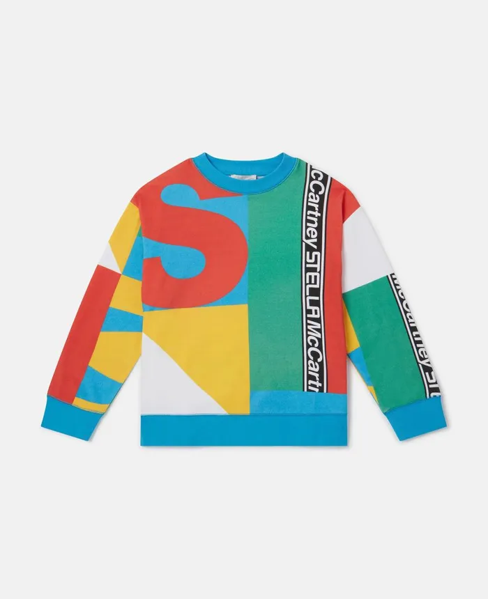 Stella McCartney Geometric Logo Print Active Oversized Sweatshirt Multicolour Kids TShirts And Sweatshirt