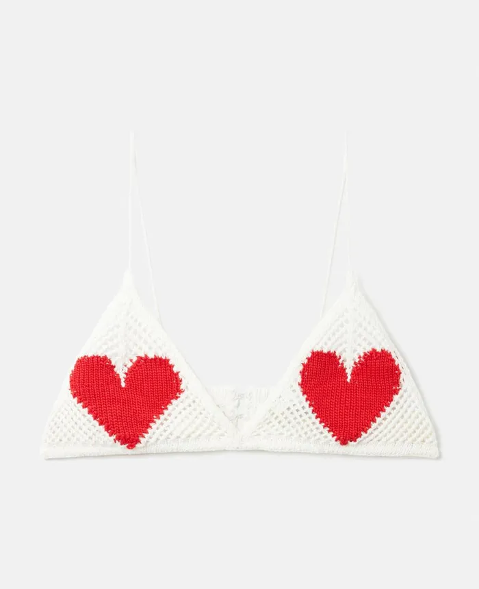 Stella McCartney Heart Crochet Triangle Bra Top Whitered Women Knitwear