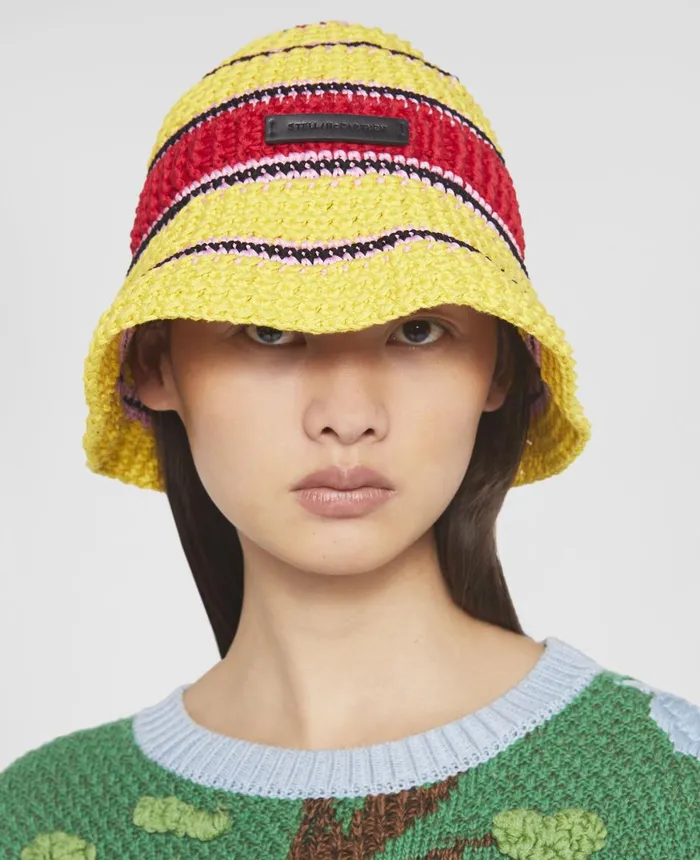 Stella McCartney Logo Cotton Crochet Bucket Hat Sunflower Yellow Women Hats And Scarves Stella McCartney Logo Cotton Crochet Bucket Hat Sunflower Yellow Women Hats And Scarves