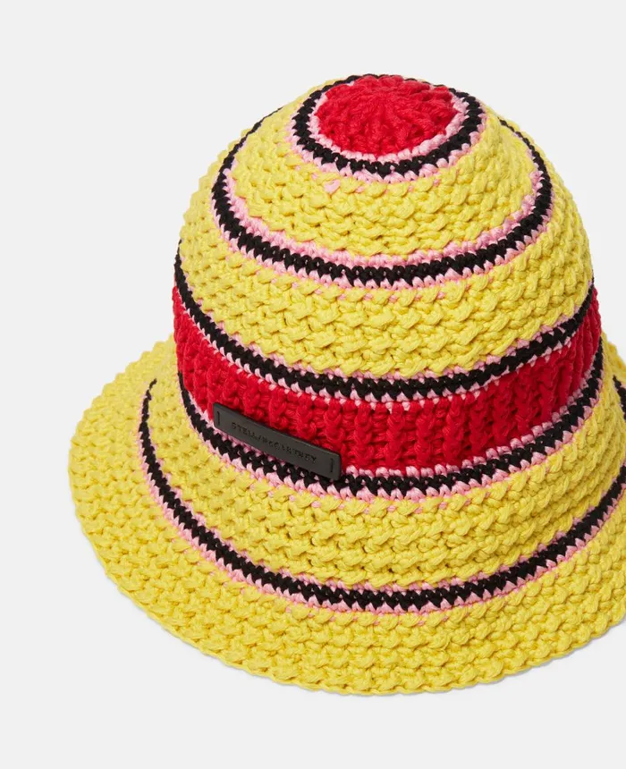 Stella McCartney Logo Cotton Crochet Bucket Hat Sunflower Yellow Women Hats And Scarves Stella McCartney Logo Cotton Crochet Bucket Hat Sunflower Yellow Women Hats And Scarves