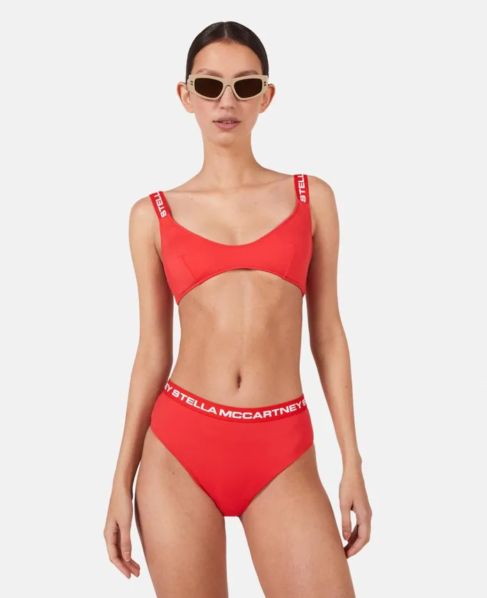 Stella McCartney Logo Tape Padded Bikini Top Coral Women Swimwear