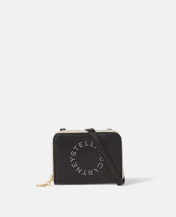 Stella McCartney Logo Zip Strap Cardholder Black Women Compact Wallets