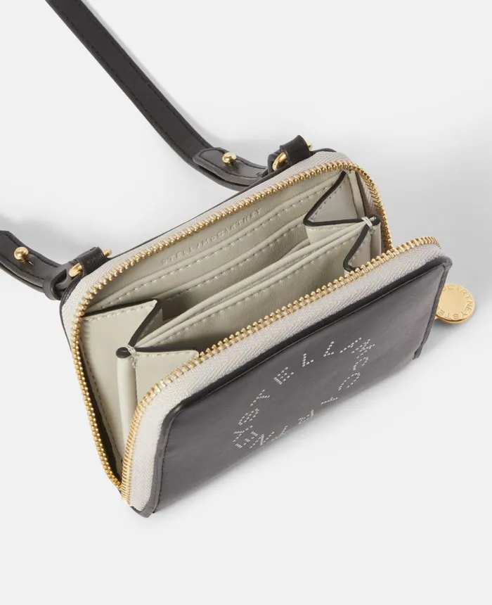 Stella McCartney Logo Zip Strap Cardholder Black Women Compact Wallets