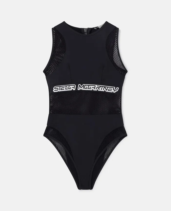 Stella McCartney Mesh Logo Swimsuit Black Women Swimwear