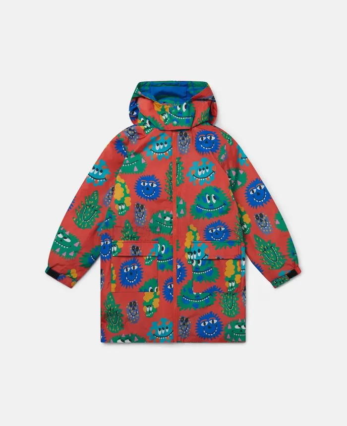 Stella McCartney Monster Face Print Hooded Raincoat Red Multicolour Kids Outerwear Stella McCartney Monster Face Print Hooded Raincoat Red Multicolour Kids Outerwear