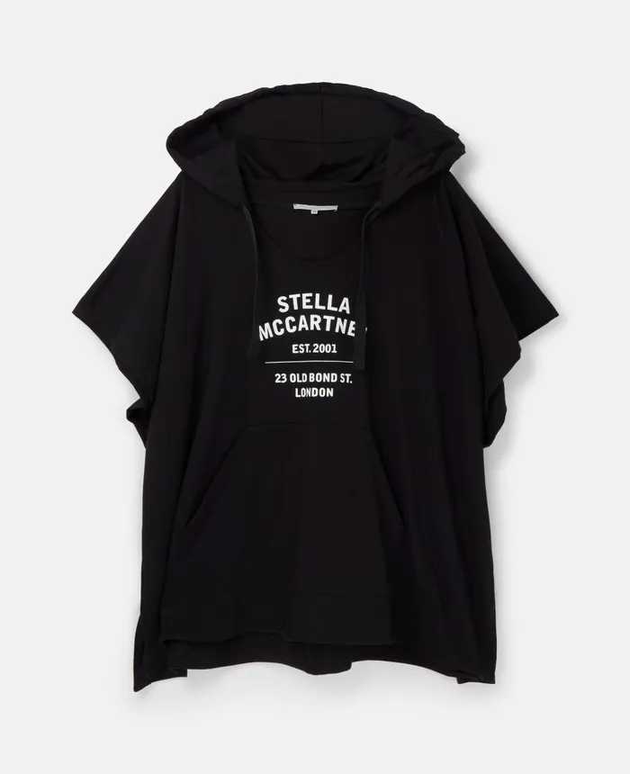 Stella McCartney Old Bond Steet Logo Cotton Poncho Black Women Swimwear