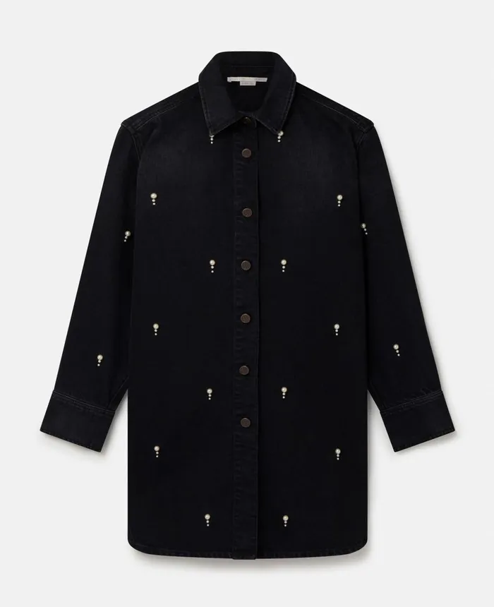 Stella McCartney Pearl Embroidery Denim Shirt Black Women Denim