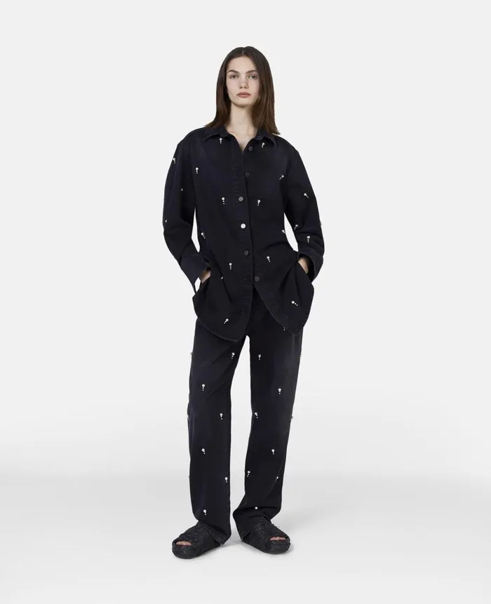 Stella McCartney Pearl Embroidery Denim Shirt Black Women Denim