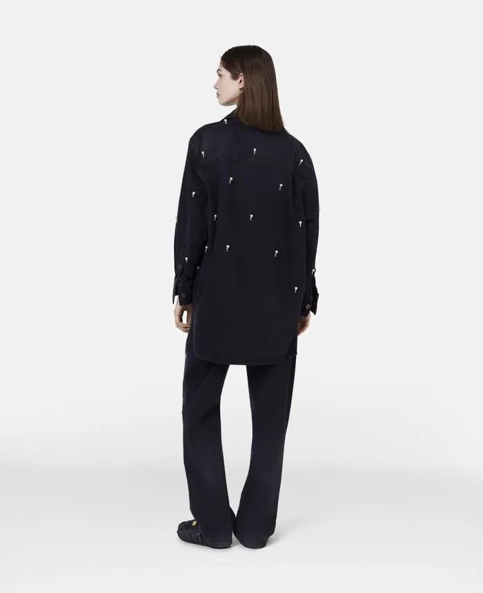 Stella McCartney Pearl Embroidery Denim Shirt Black Women Denim