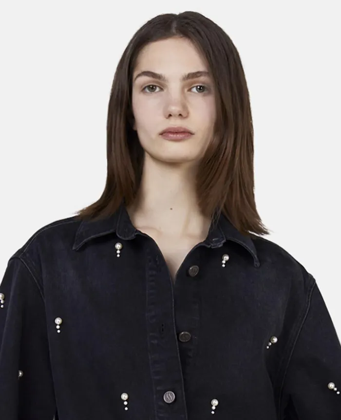 Stella McCartney Pearl Embroidery Denim Shirt Black Women Denim