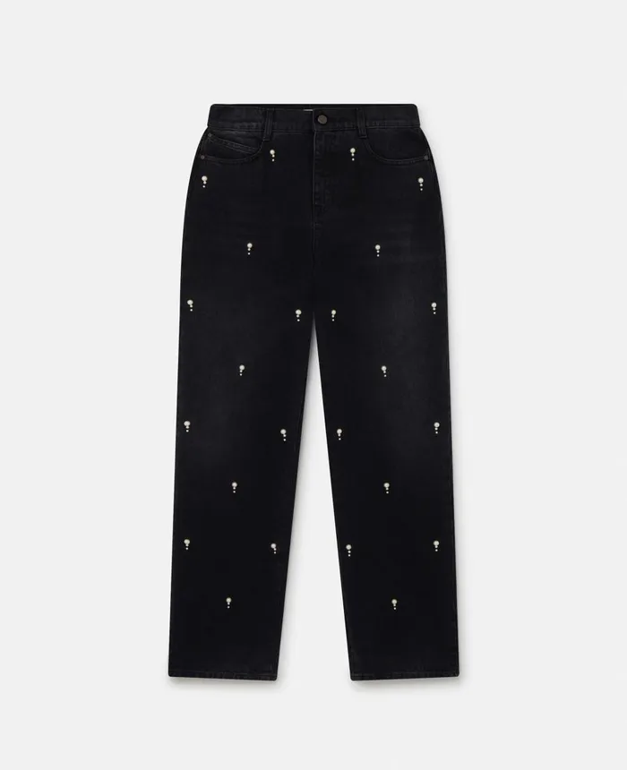 Stella McCartney Pearl Embroidery Straight Leg Jeans Black Women Trousers And Shorts Stella McCartney Pearl Embroidery Straight Leg Jeans Black Women Trousers And Shorts