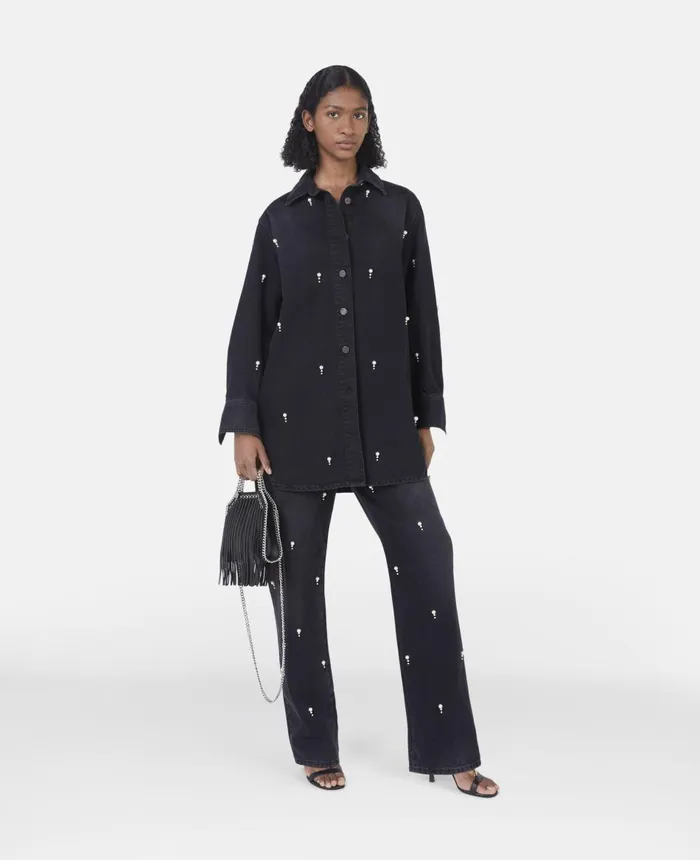 Stella McCartney Pearl Embroidery Straight Leg Jeans Black Women Trousers And Shorts Stella McCartney Pearl Embroidery Straight Leg Jeans Black Women Trousers And Shorts