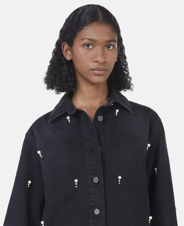 Stella McCartney Pearl Embroidery Straight Leg Jeans Black Women Trousers And Shorts Stella McCartney Pearl Embroidery Straight Leg Jeans Black Women Trousers And Shorts
