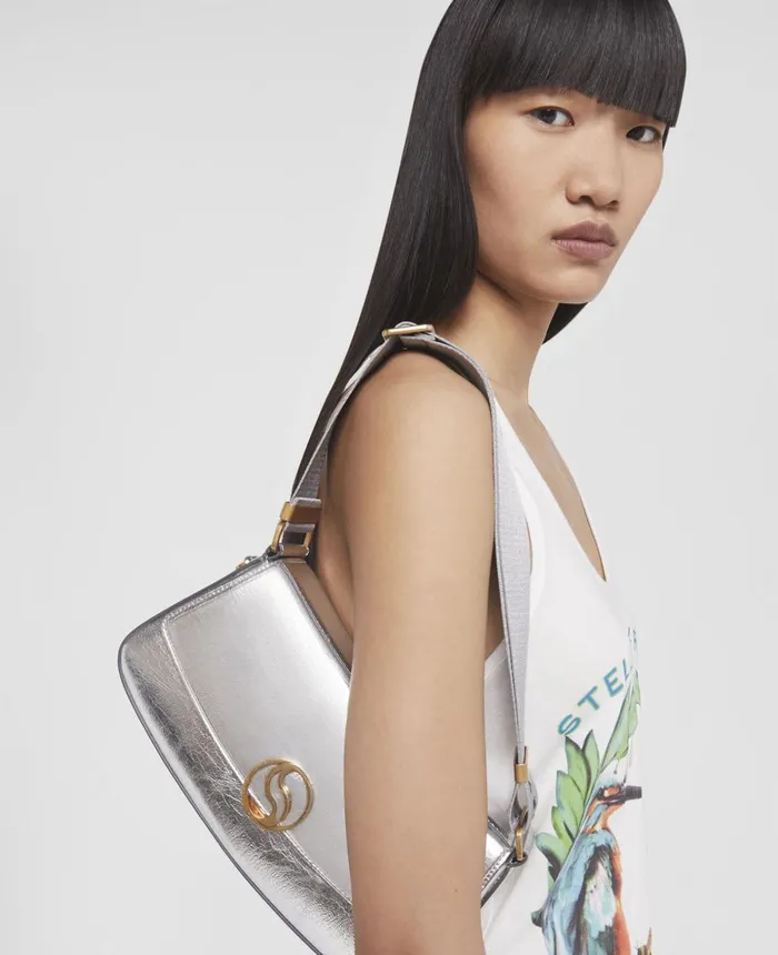 Stella McCartney SWave Metallic Shoulder Bag Silver Women TopHandle Bags
