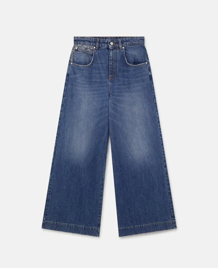 Stella McCartney SWave Vintage Wash Wide Leg Jeans Dark Blue Women Denim