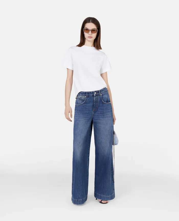 Stella McCartney SWave Vintage Wash Wide Leg Jeans Dark Blue Women Denim