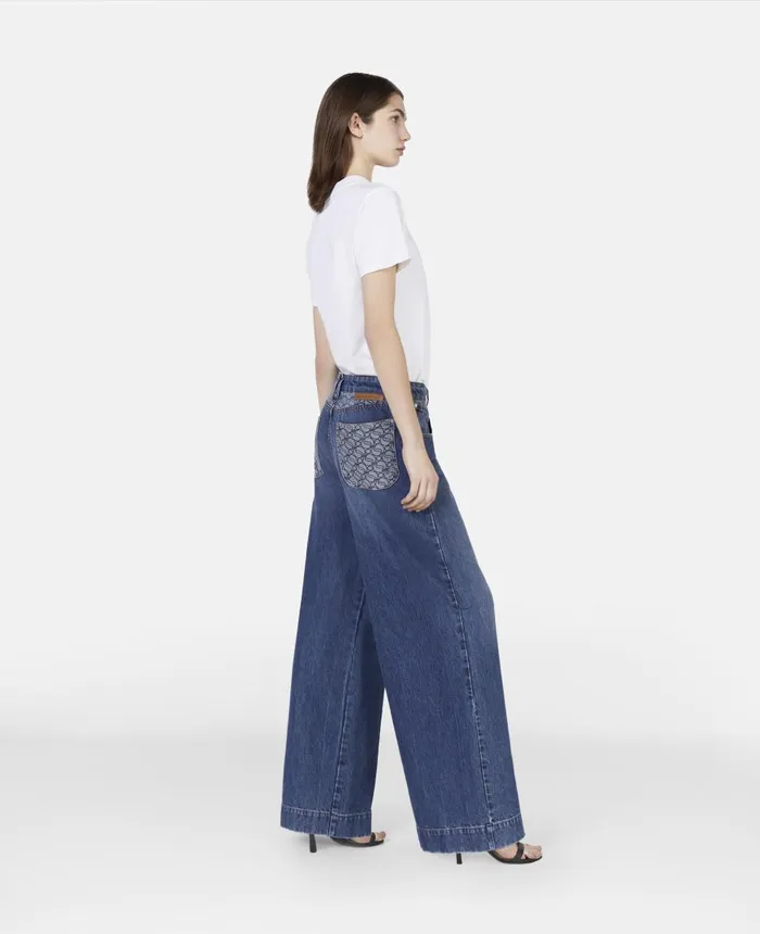 Stella McCartney SWave Vintage Wash Wide Leg Jeans Dark Blue Women Denim