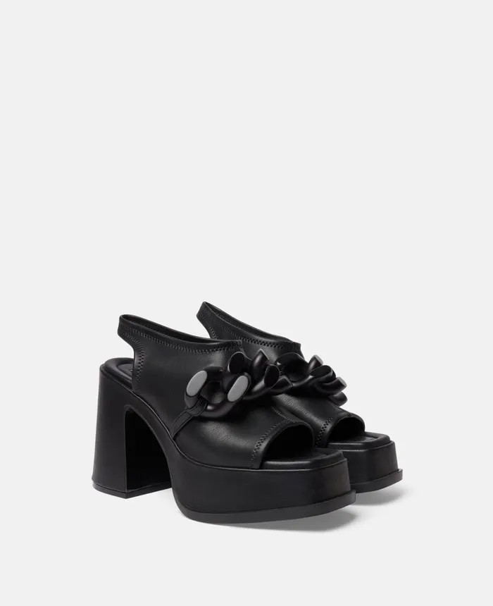 Stella McCartney Skyla Chain Platform Sandals Black Women Heels