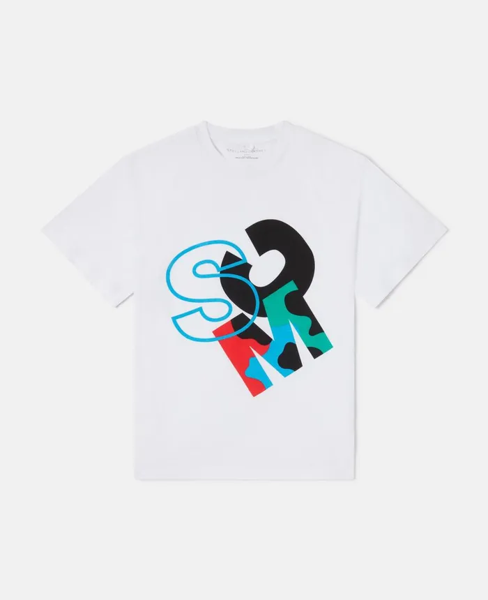 Stella McCartney SMC Camo Logo Oversized TShirt White Kids TShirts And Sweatshirt