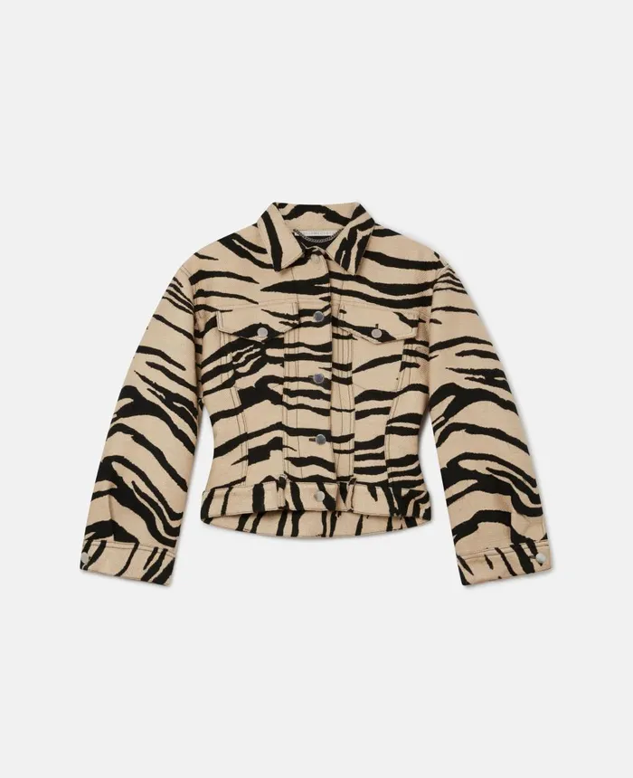 Stella McCartney Tiger Print Jacquard Utility Jacket Raffia Women Coats And Jackets Stella McCartney Tiger Print Jacquard Utility Jacket Raffia Women Coats And Jackets
