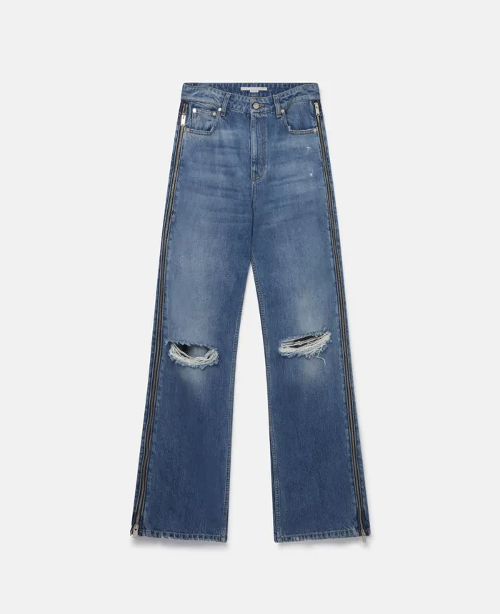 Stella McCartney Vintage Wash Zip Straight Leg Jeans Mid Blue Women Trousers And Shorts Stella McCartney Vintage Wash Zip Straight Leg Jeans Mid Blue Women Trousers And Shorts