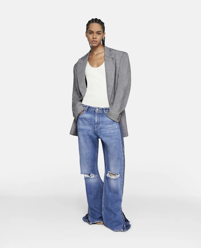 Stella McCartney Vintage Wash Zip Straight Leg Jeans Mid Blue Women Trousers And Shorts Stella McCartney Vintage Wash Zip Straight Leg Jeans Mid Blue Women Trousers And Shorts