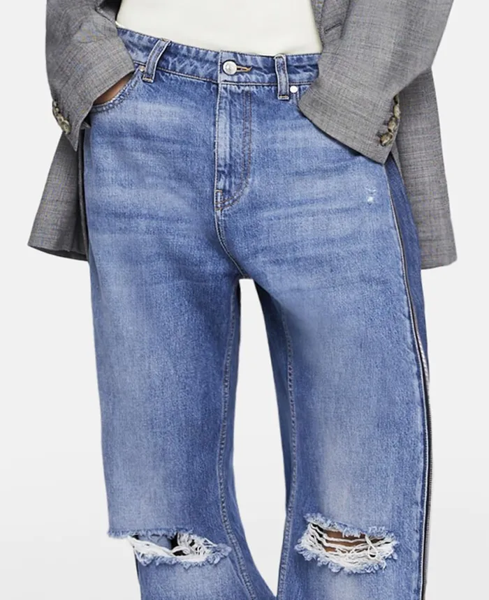 Stella McCartney Vintage Wash Zip Straight Leg Jeans Mid Blue Women Trousers And Shorts Stella McCartney Vintage Wash Zip Straight Leg Jeans Mid Blue Women Trousers And Shorts