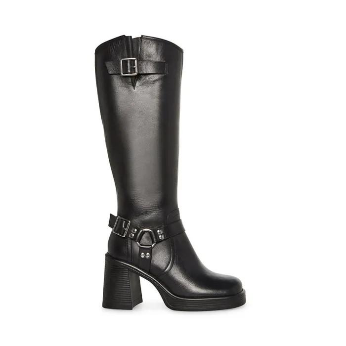 Steve Madden Francine Black Leather Womens Boots and Booties