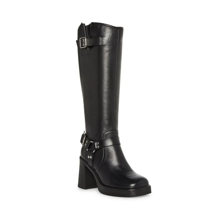 Steve Madden Francine Black Leather Womens Boots and Booties