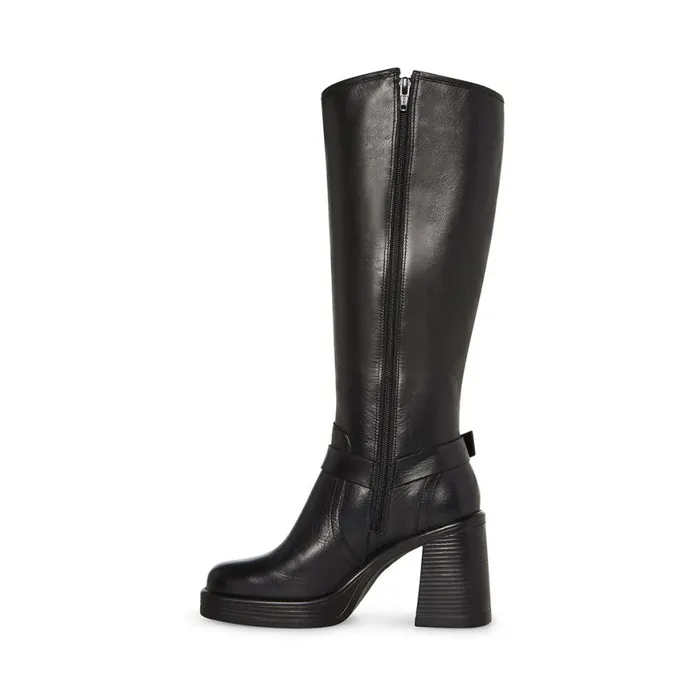 Steve Madden Francine Black Leather Womens Boots and Booties