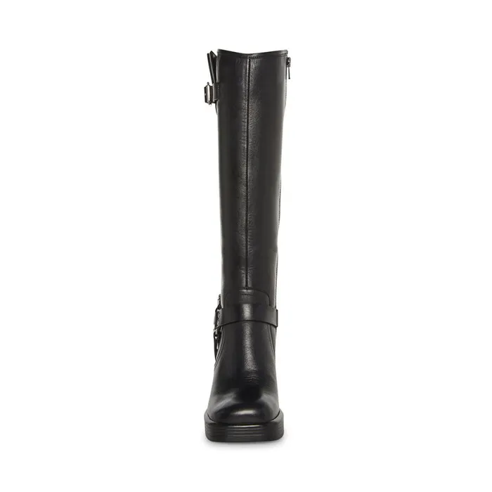 Steve Madden Francine Black Leather Womens Boots and Booties