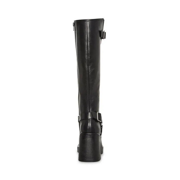 Steve Madden Francine Black Leather Womens Boots and Booties