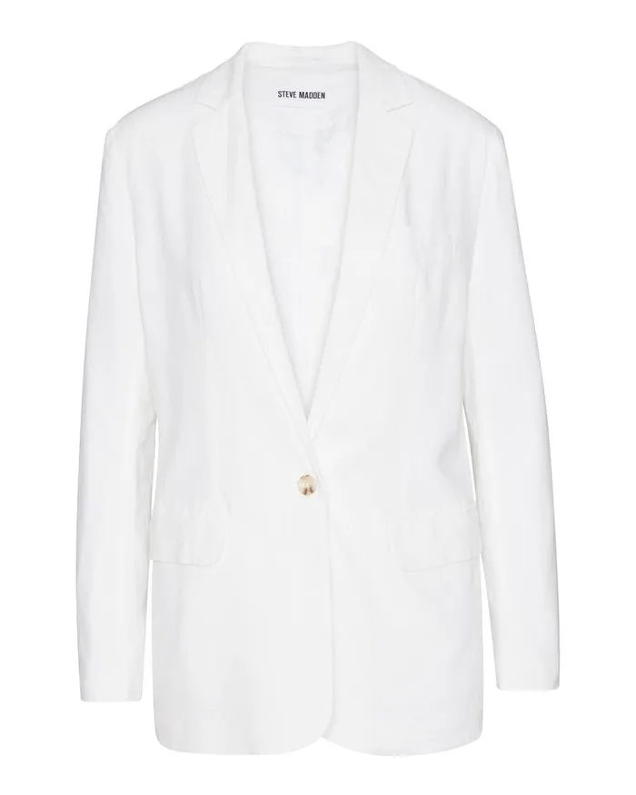Steve Madden Linen On The Edge Blazer White Womens Jackets and Coats