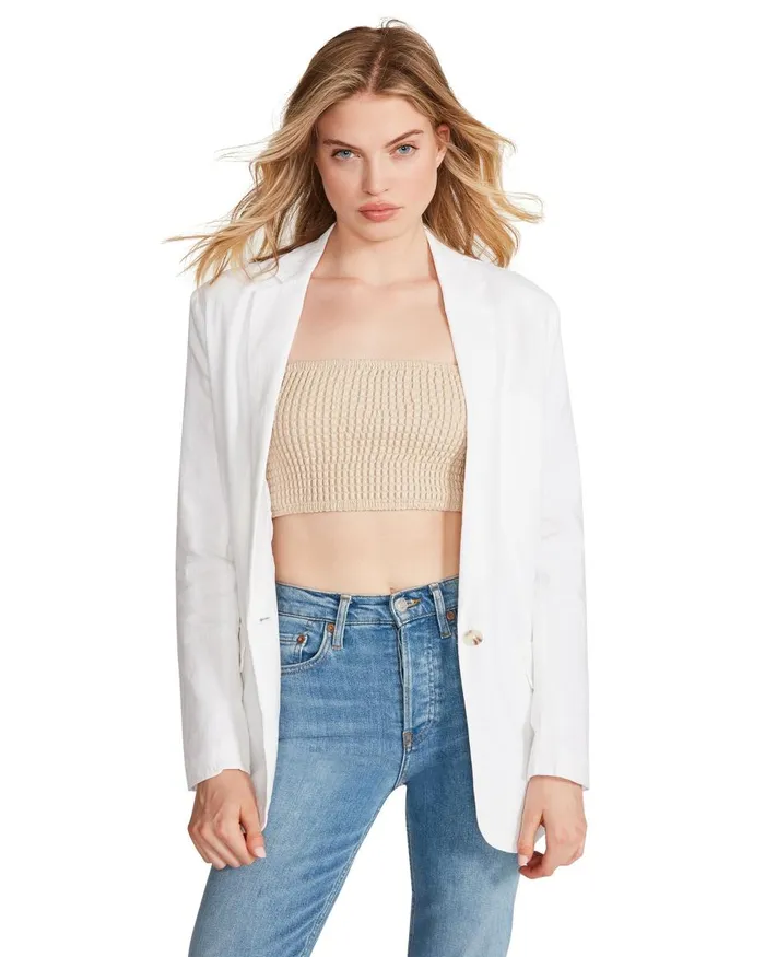 Steve Madden Linen On The Edge Blazer White Womens Jackets and Coats