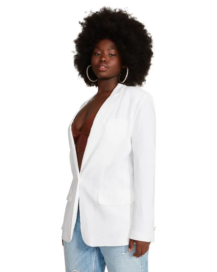 Steve Madden Linen On The Edge Blazer White Womens Jackets and Coats