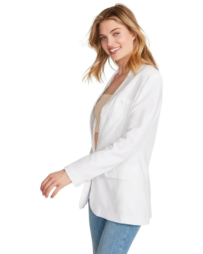 Steve Madden Linen On The Edge Blazer White Womens Jackets and Coats