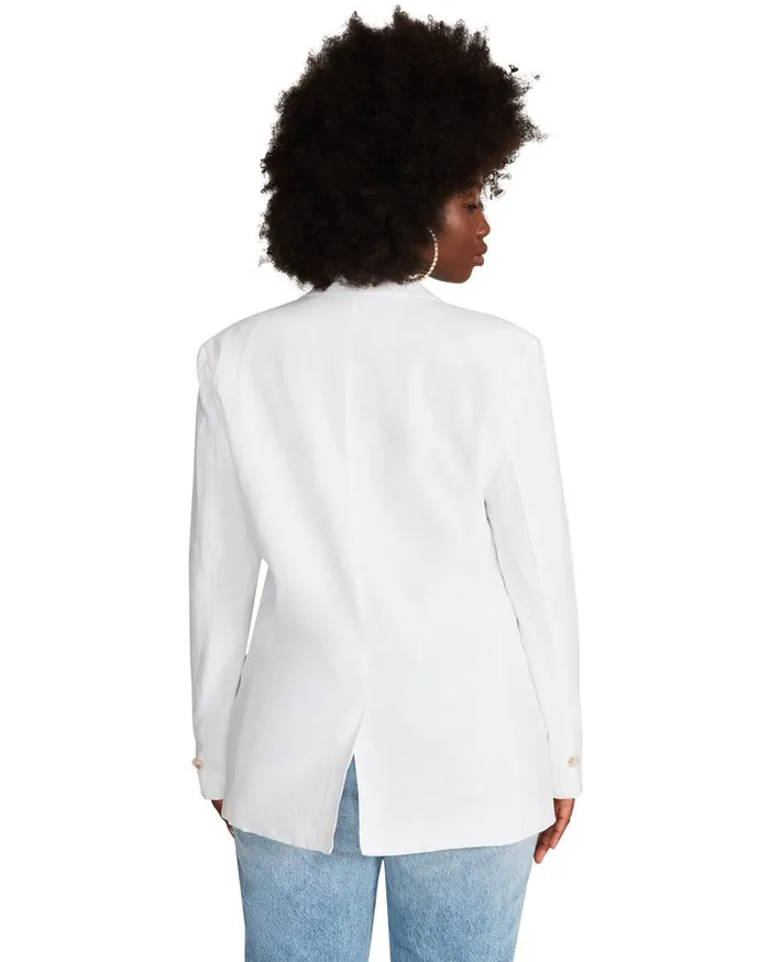 Steve Madden Linen On The Edge Blazer White Womens Jackets and Coats