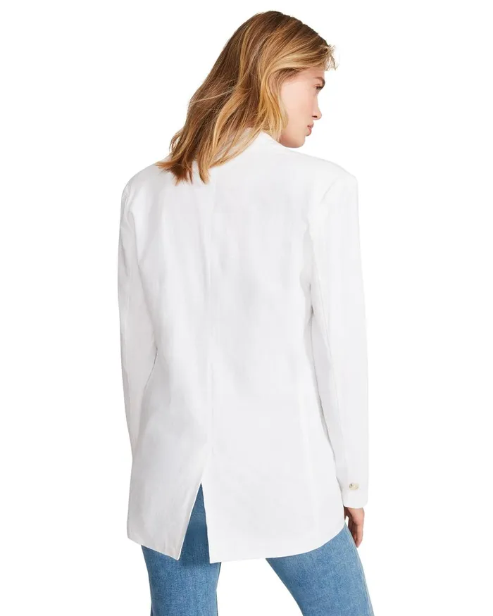 Steve Madden Linen On The Edge Blazer White Womens Jackets and Coats