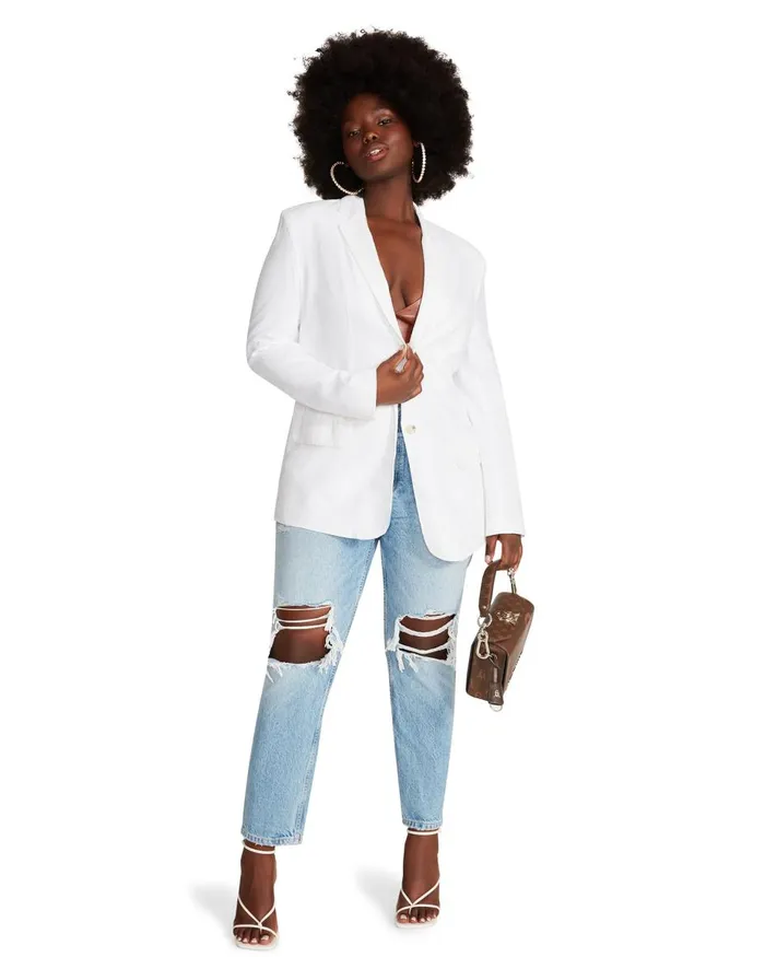 Steve Madden Linen On The Edge Blazer White Womens Jackets and Coats