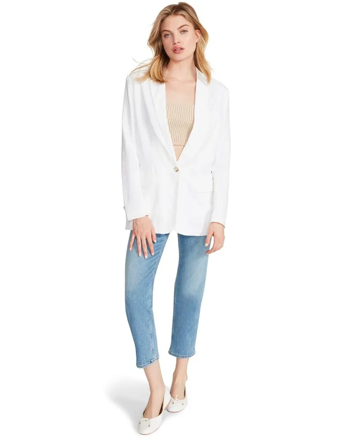 Steve Madden Linen On The Edge Blazer White Womens Jackets and Coats