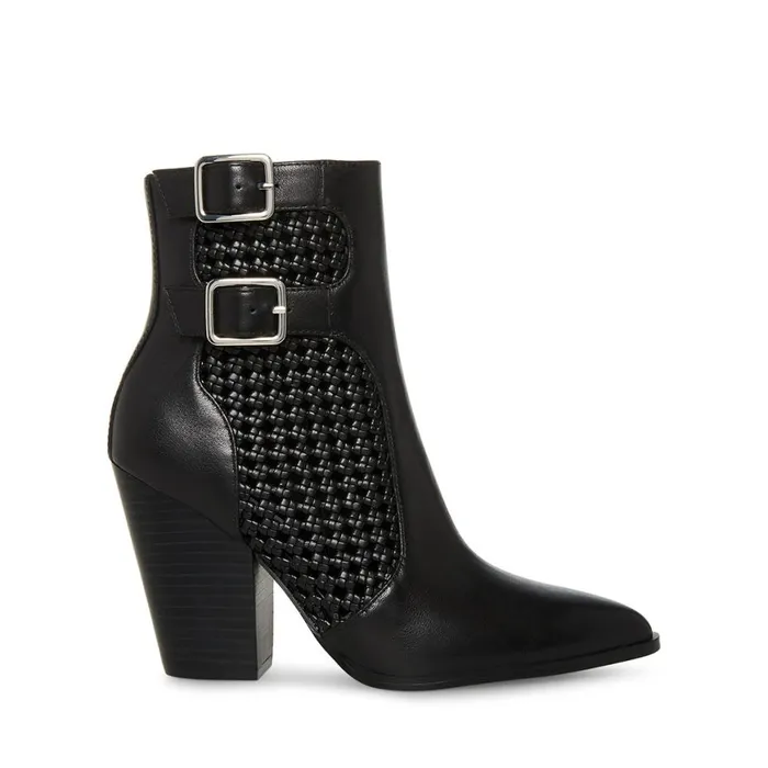 Steve Madden Liz Black Leather Womens Boots and Booties