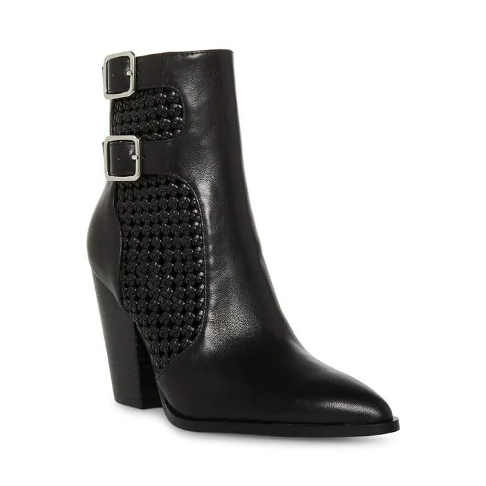 Steve Madden Liz Black Leather Womens Boots and Booties