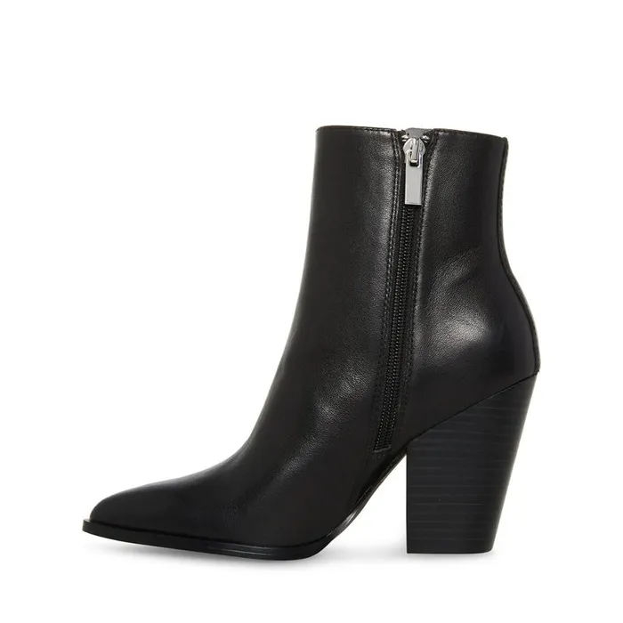 Steve Madden Liz Black Leather Womens Boots and Booties