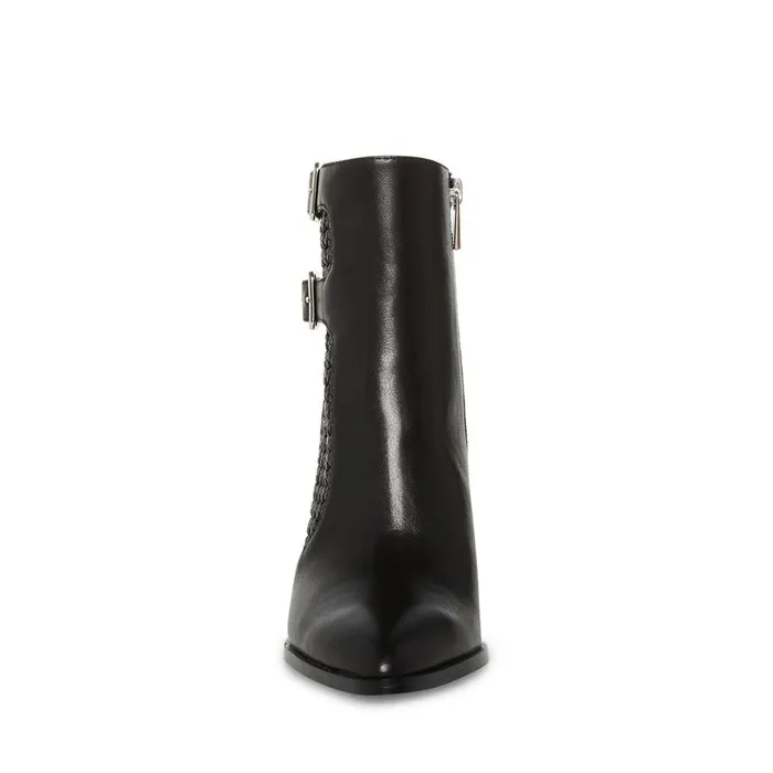 Steve Madden Liz Black Leather Womens Boots and Booties