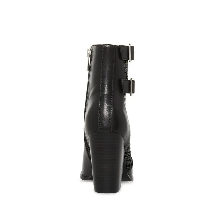 Steve Madden Liz Black Leather Womens Boots and Booties