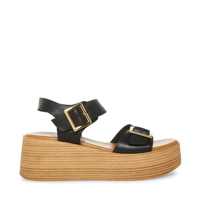 Steve Madden Marka Black Leather Womens Sandals