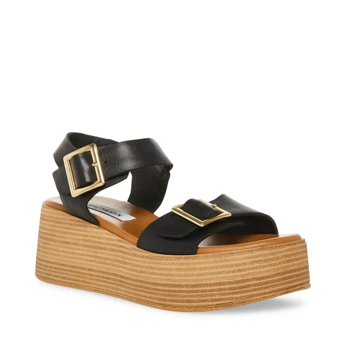 Steve Madden Marka Black Leather Womens Sandals