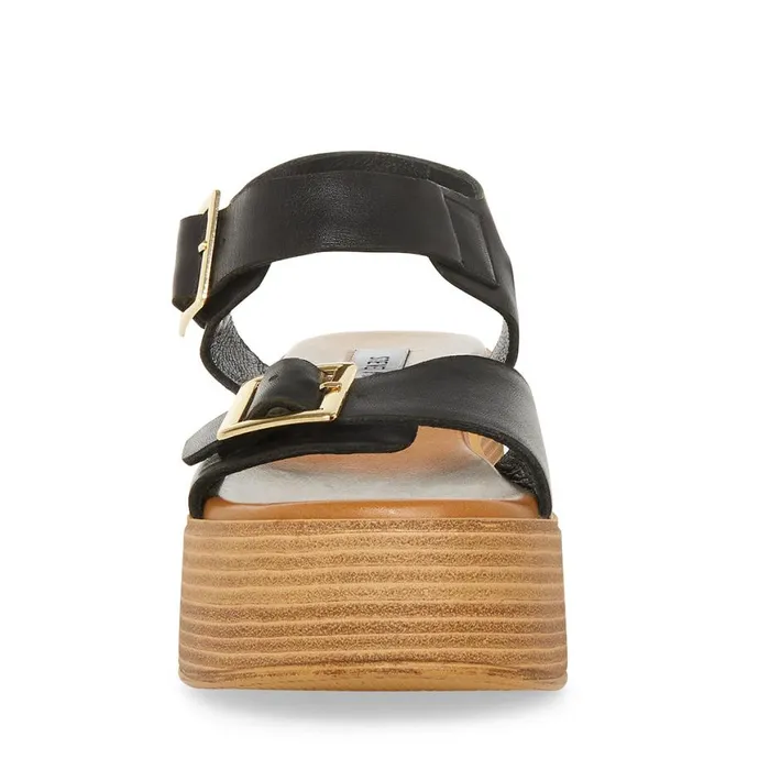 Steve Madden Marka Black Leather Womens Sandals