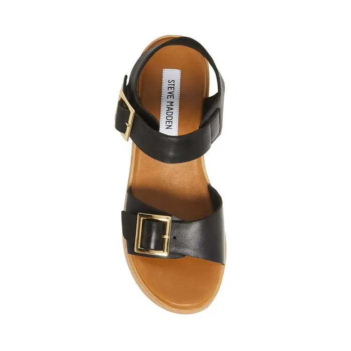 Steve Madden Marka Black Leather Womens Sandals
