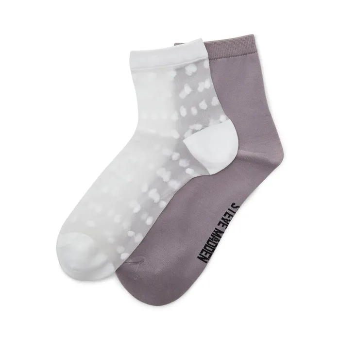 Steve Madden Mesh Polka Dot Anklet Socks WhiteGrey Womens Socks and Tights